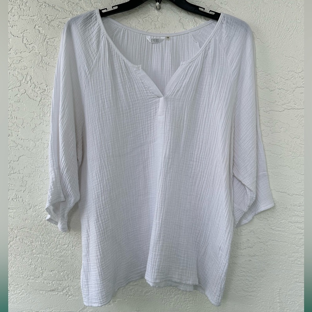 Kaktus  NWOT Cotton White 3/4 Sleeve  2X Top